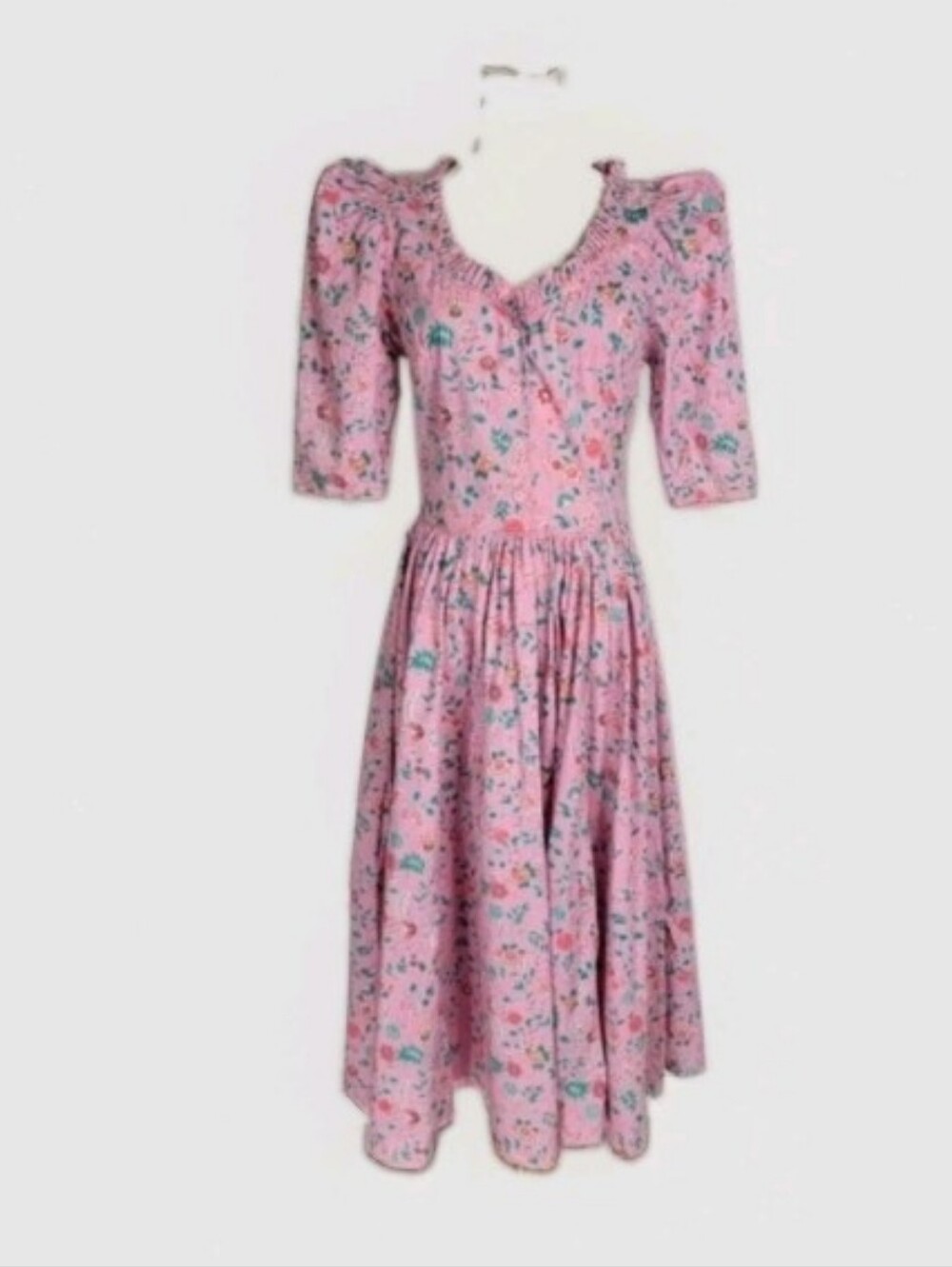 Komil Hawaii Sm Vintage Floral Cottagecore Dress Pink Cotton Button Front